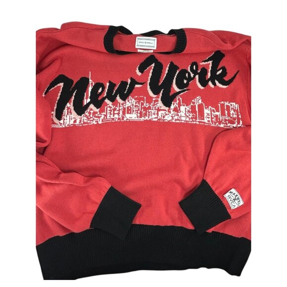 RVCA STELLA MAXWELL Skyline Sweater Sz L Red Black Colorblock New York Graphic - Picture 12 of 16